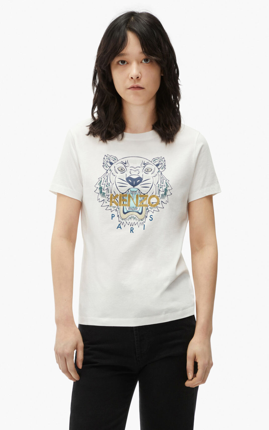 T Shirt Kenzo Tiger Femme Blanche | PEWG-93846